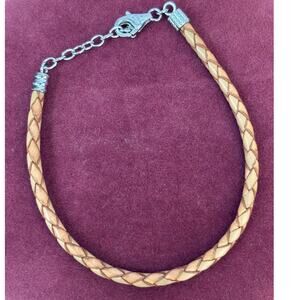 Chamilia Tan Braided Leather Charm Bracelet NWOT 8" #64174